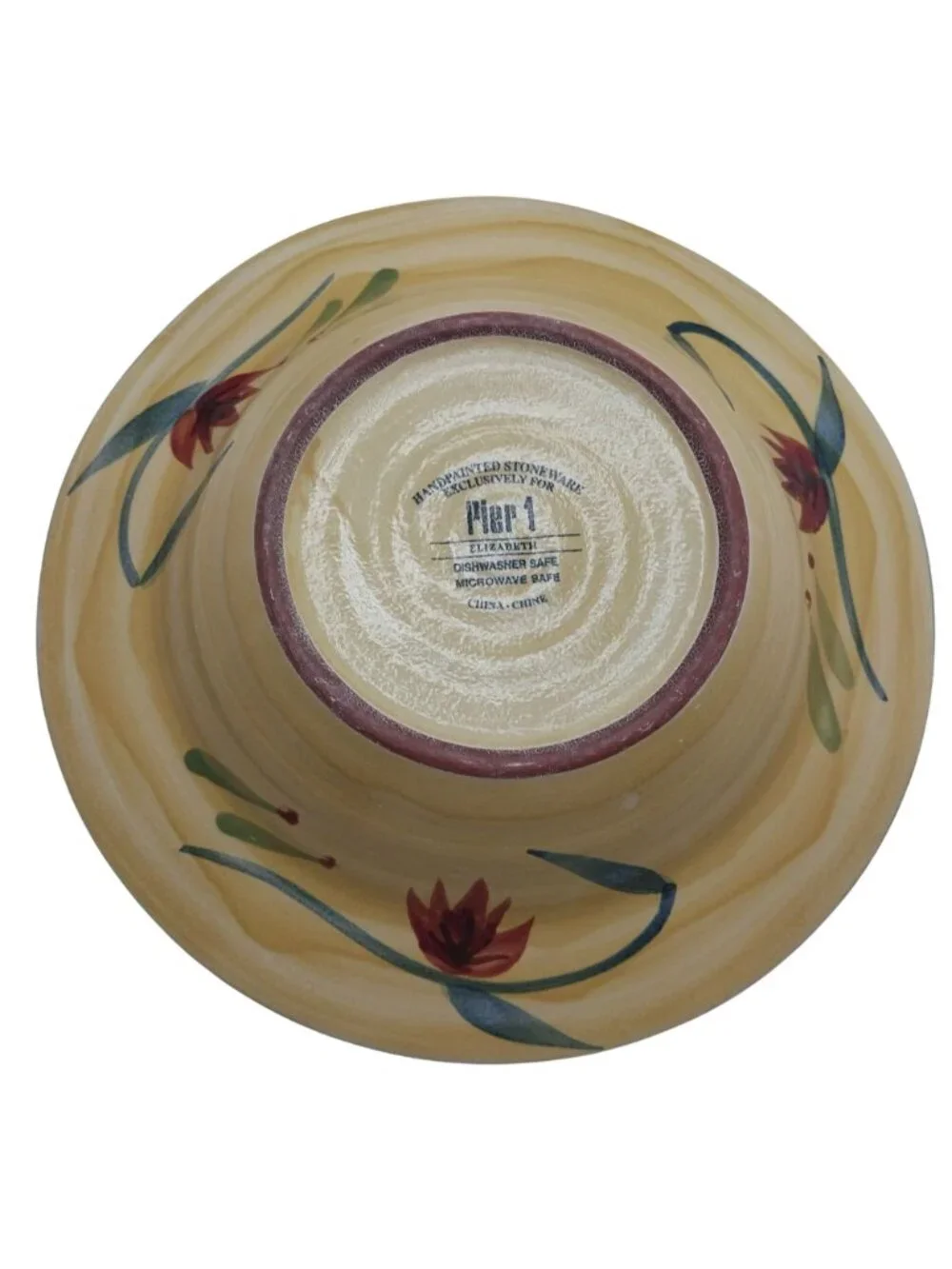 Pier 1 Elizabeth Handpainted Stoneware Set of 3 Bowls With Floral Design